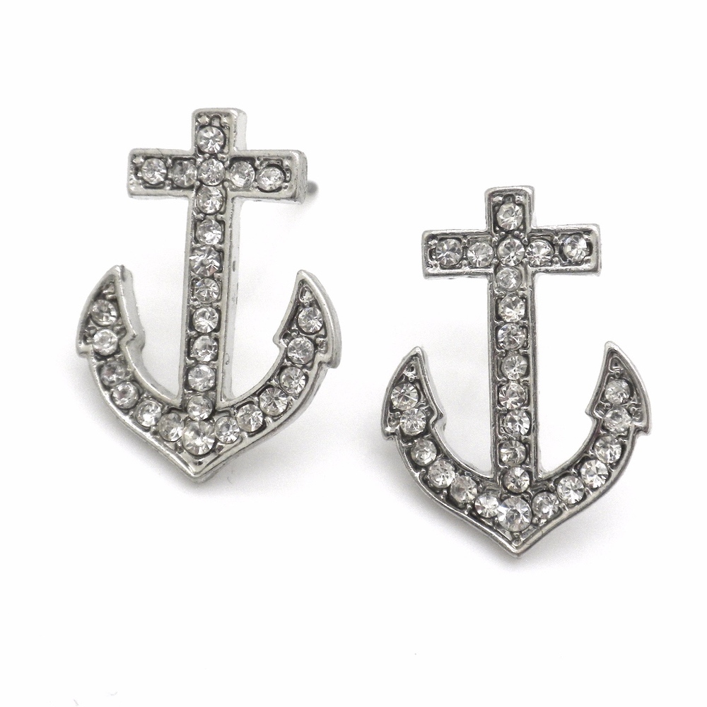 Pretty 1/2 inch Anchor Crystal Earrings